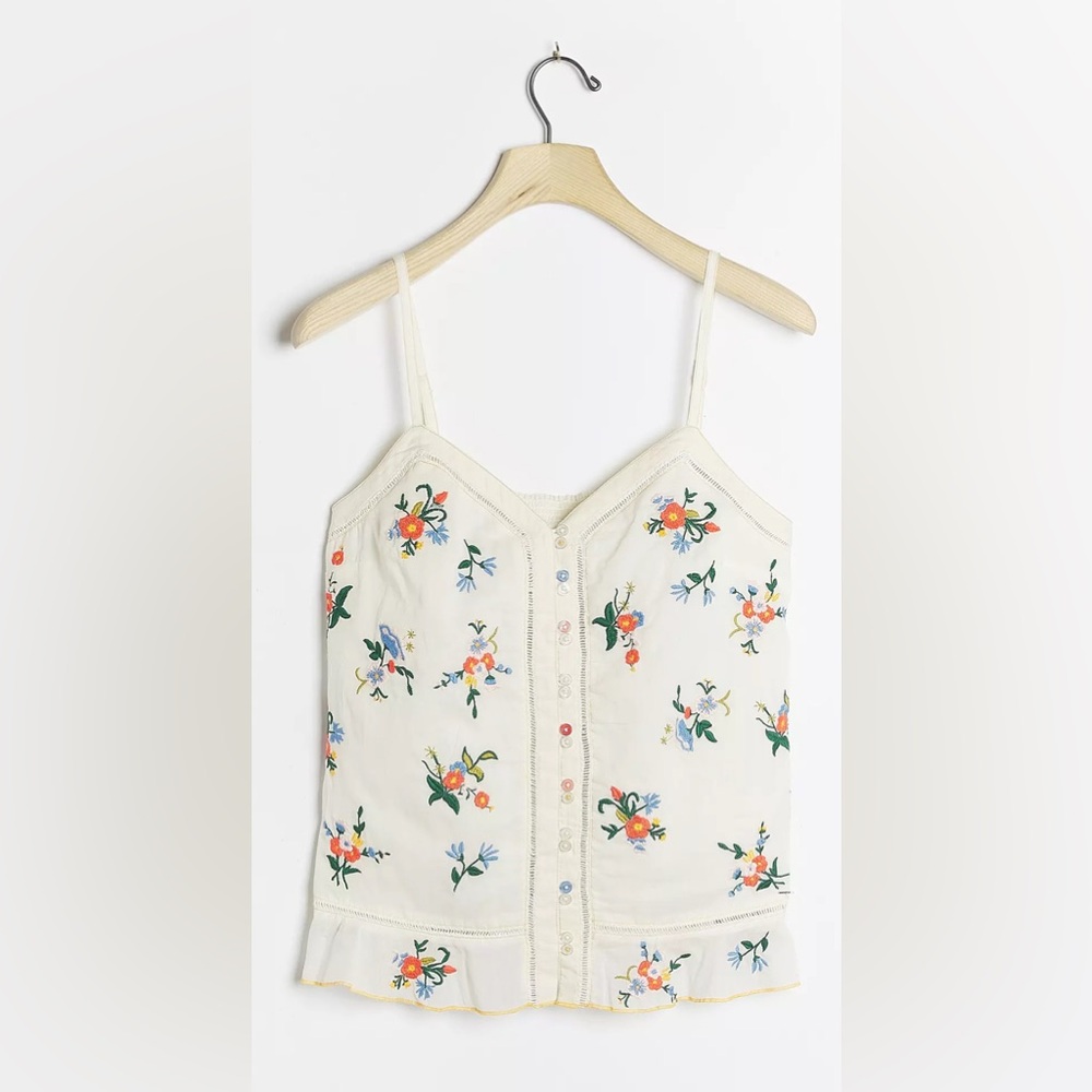 Anthropologie Floral Embroidered Camisole - Cream